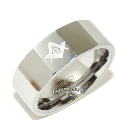 8mm High Polish Tungsten Carbide Mens Masonic Freemason Ring - LA NY Jewelry